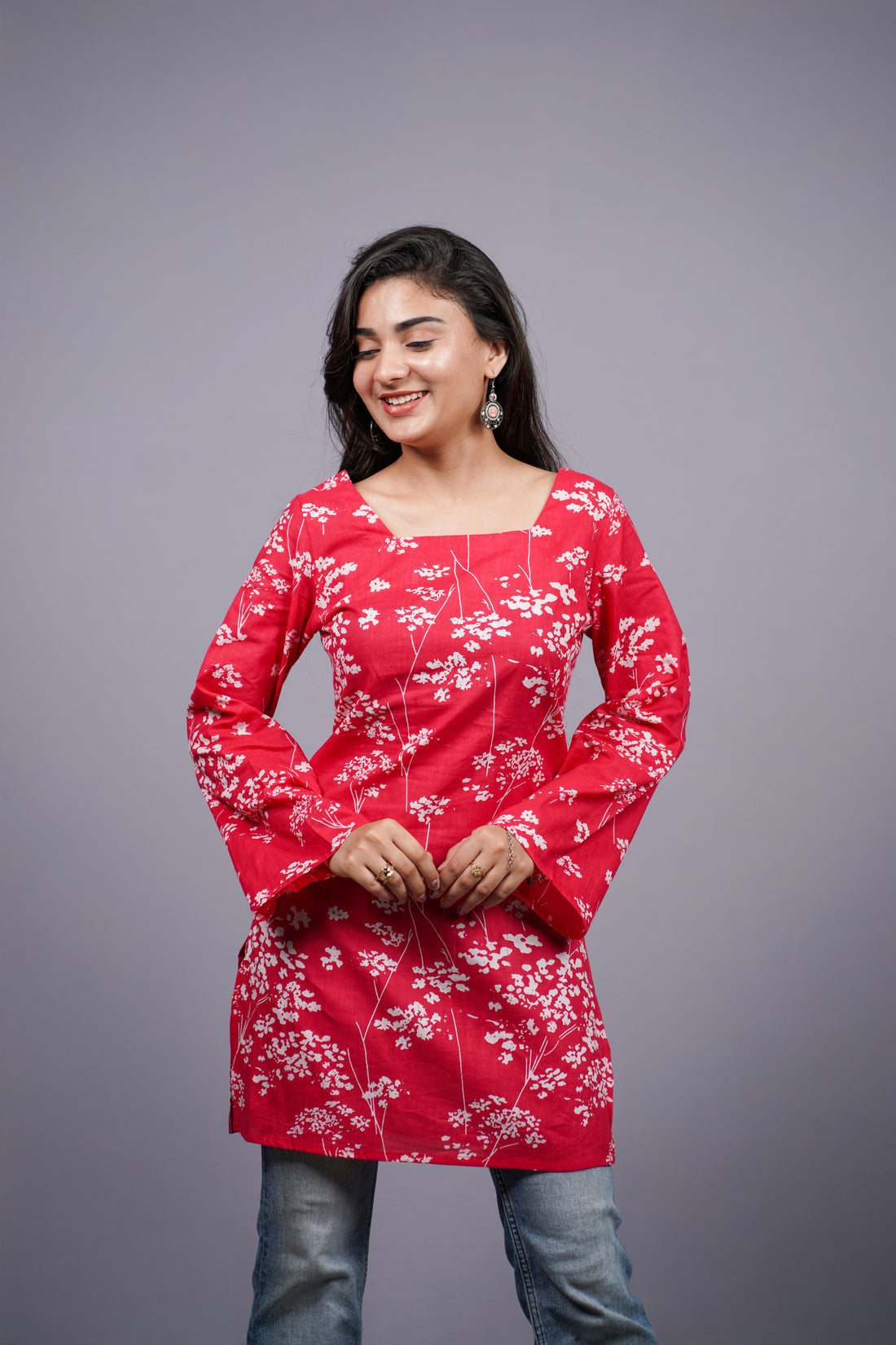 Ruhani Pink Floral Corset Back Short Kurti