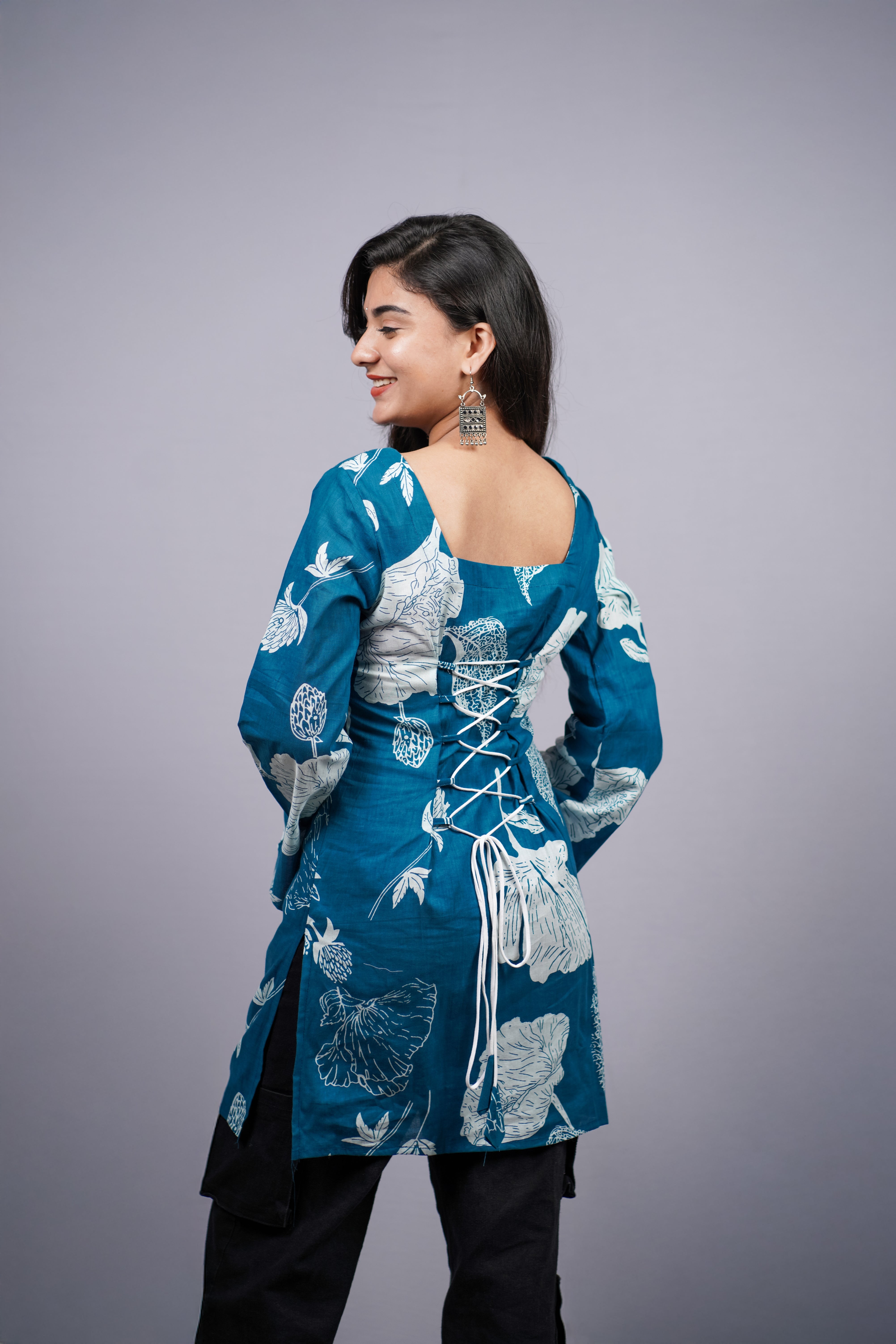 Neelima Indigo Bloom Corset Back Short Kurti