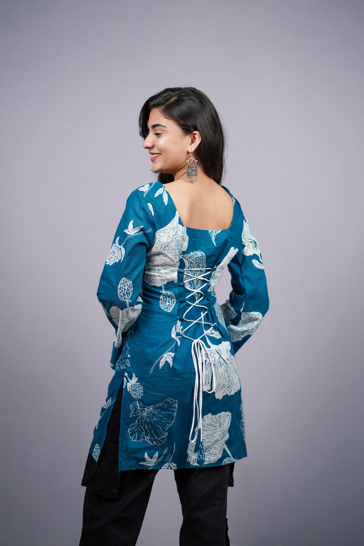 Neelima Indigo Bloom Corset Back Short Kurti
