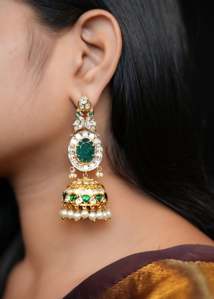 Emerald Kundan Jhumka Drops