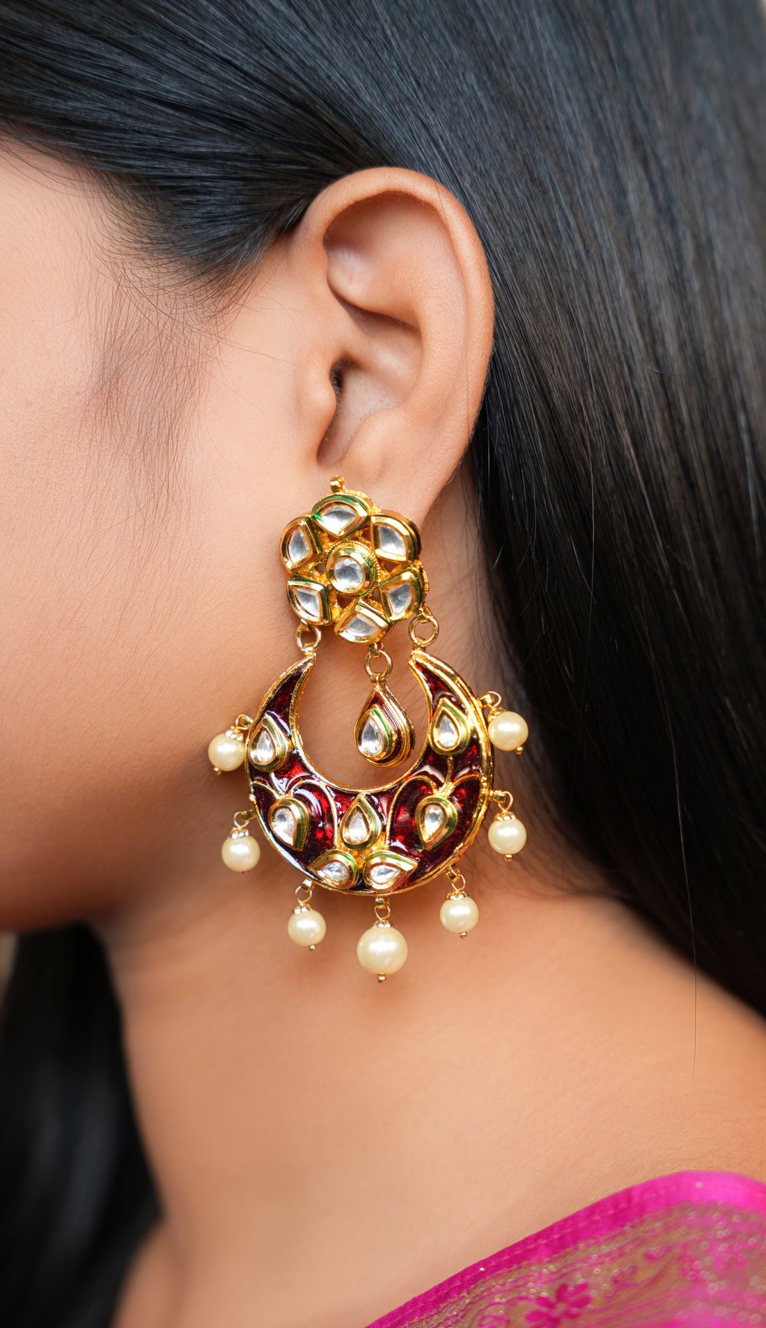 Polki Enamel Chandbali Earrings