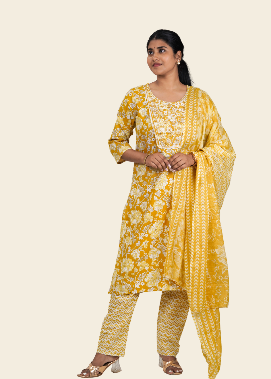 ISHNA Mustard Bloom Heritage Kurti Set