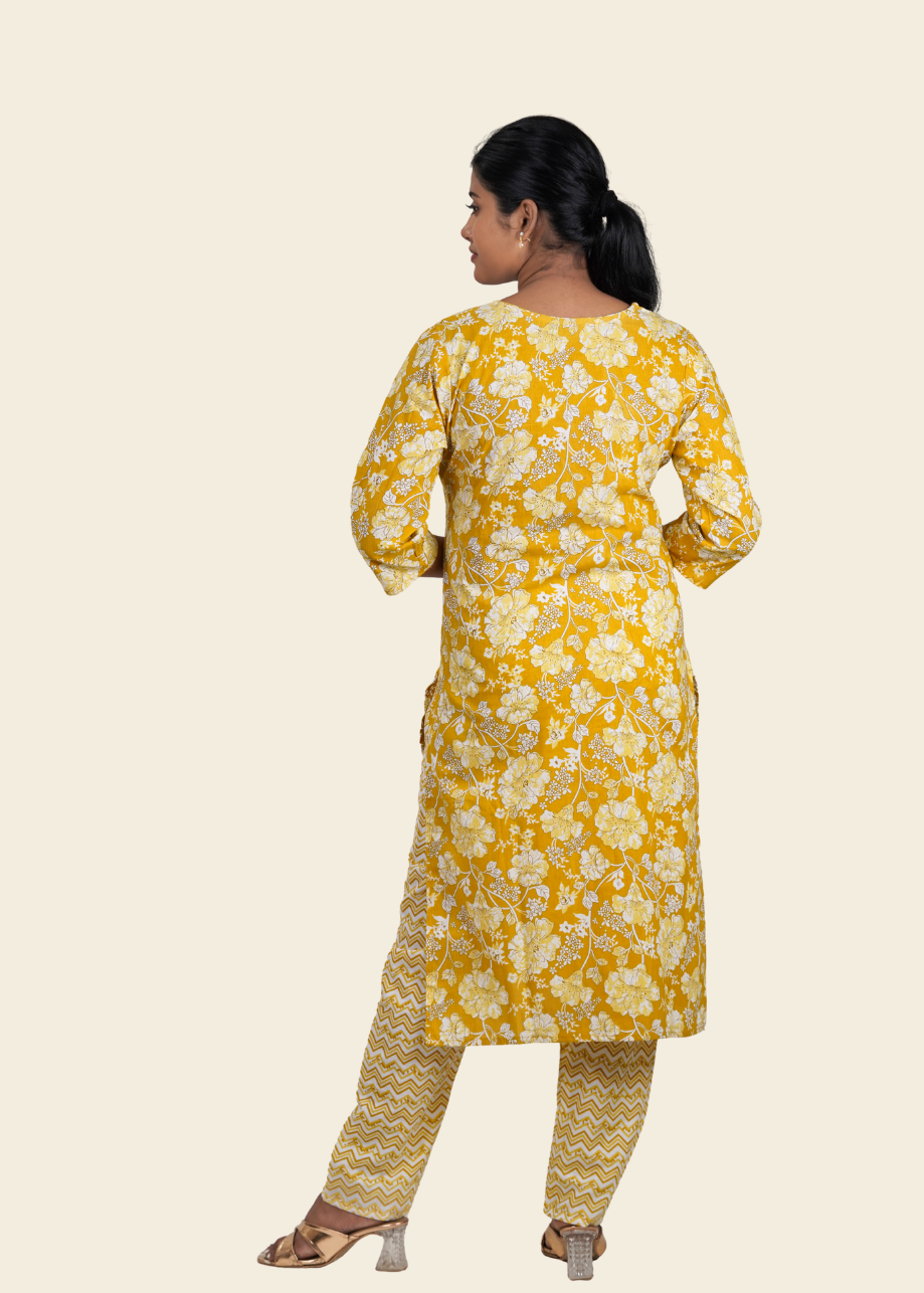 ISHNA Mustard Bloom Heritage Kurti Set